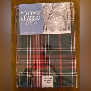 Cottage Classics Linens New in Original Packaging Plaid Round 60 inch Tablecloth